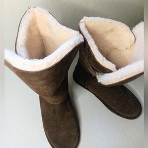 Bearpaw Amie Womens Shearling Style Tall Boots Tan Suede Pull On Lined Size 10